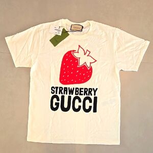 NWT! Gucci White Tee with Red Strawberry Print